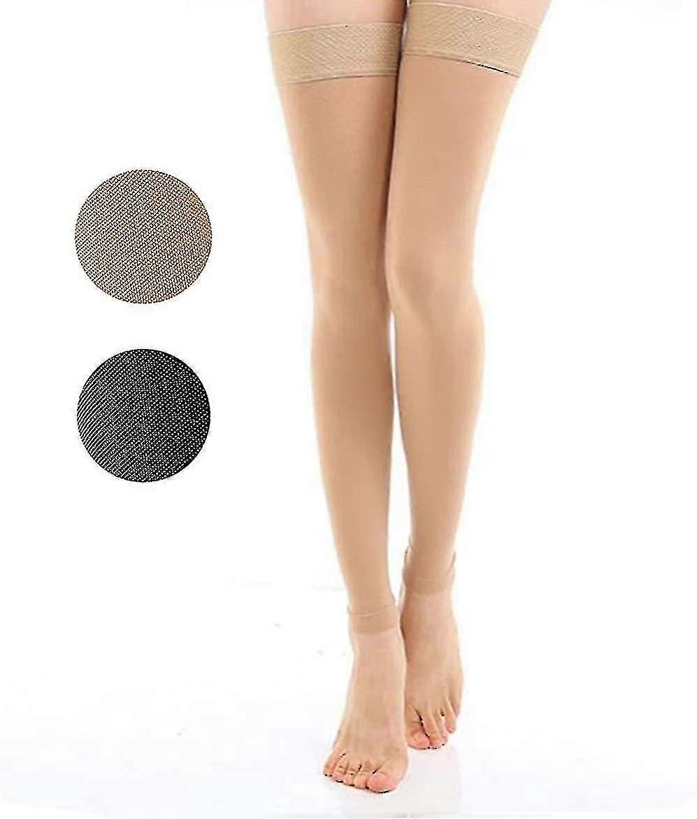 Oberschenkel Hoher Kompressionsstrumpf Fußlos, 20-30mmhg Kompressionssockenx-groß20-30mmhg Fußlos Schwarz beige M