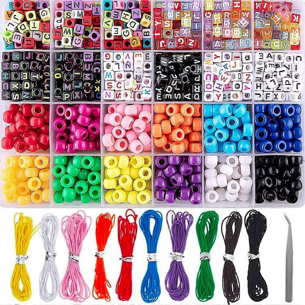 Acrylic Letter Beads DIY Set DIY Beaded Bracelets Making Accessories with Elastic Rope Tweezer