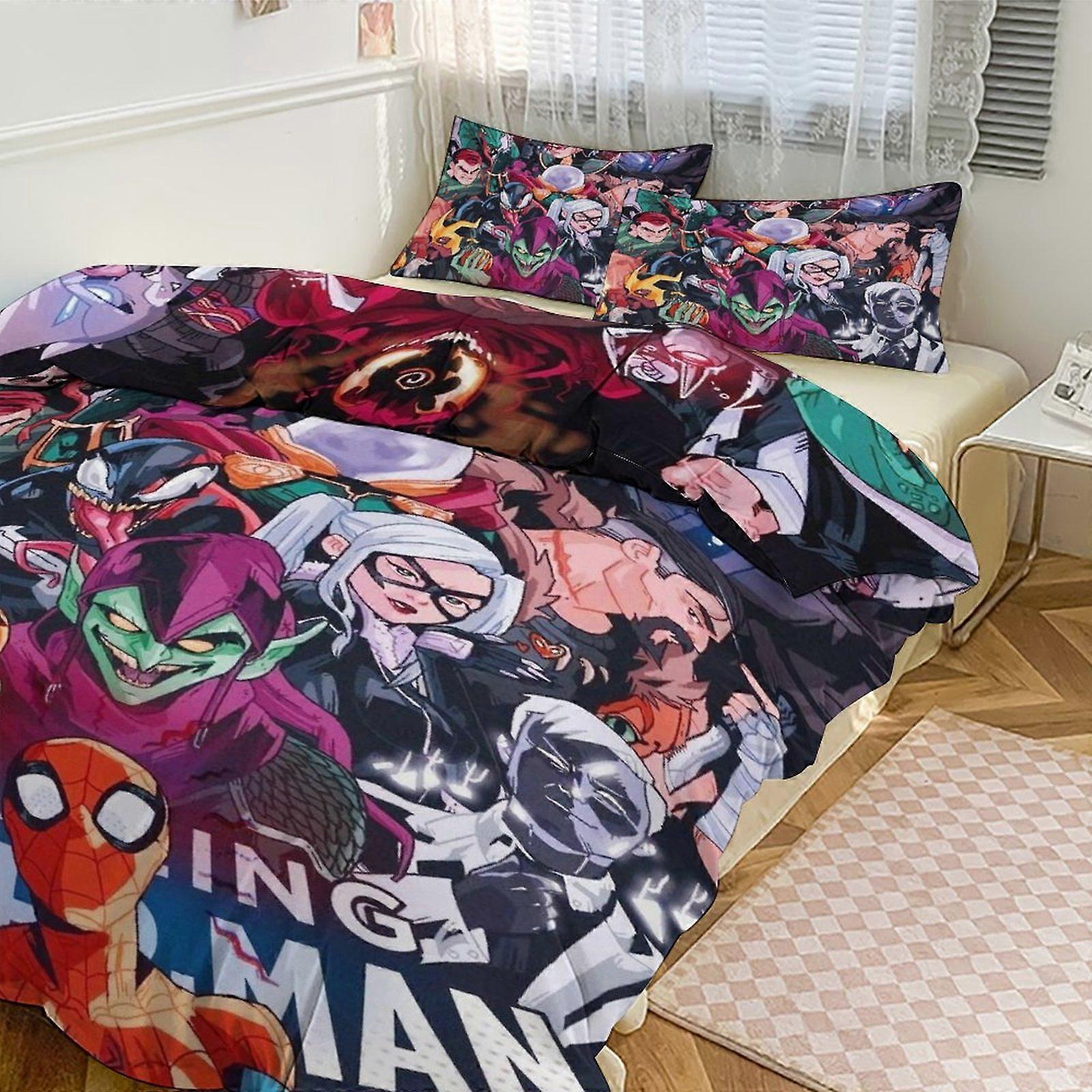 Lakan g600 Spiderman Print Sängkläder Set Mönster Påslakan Cove Set 3 stycken 1 påslakan och 2 örngott för kvinnor män tonåringar tq600 lakan