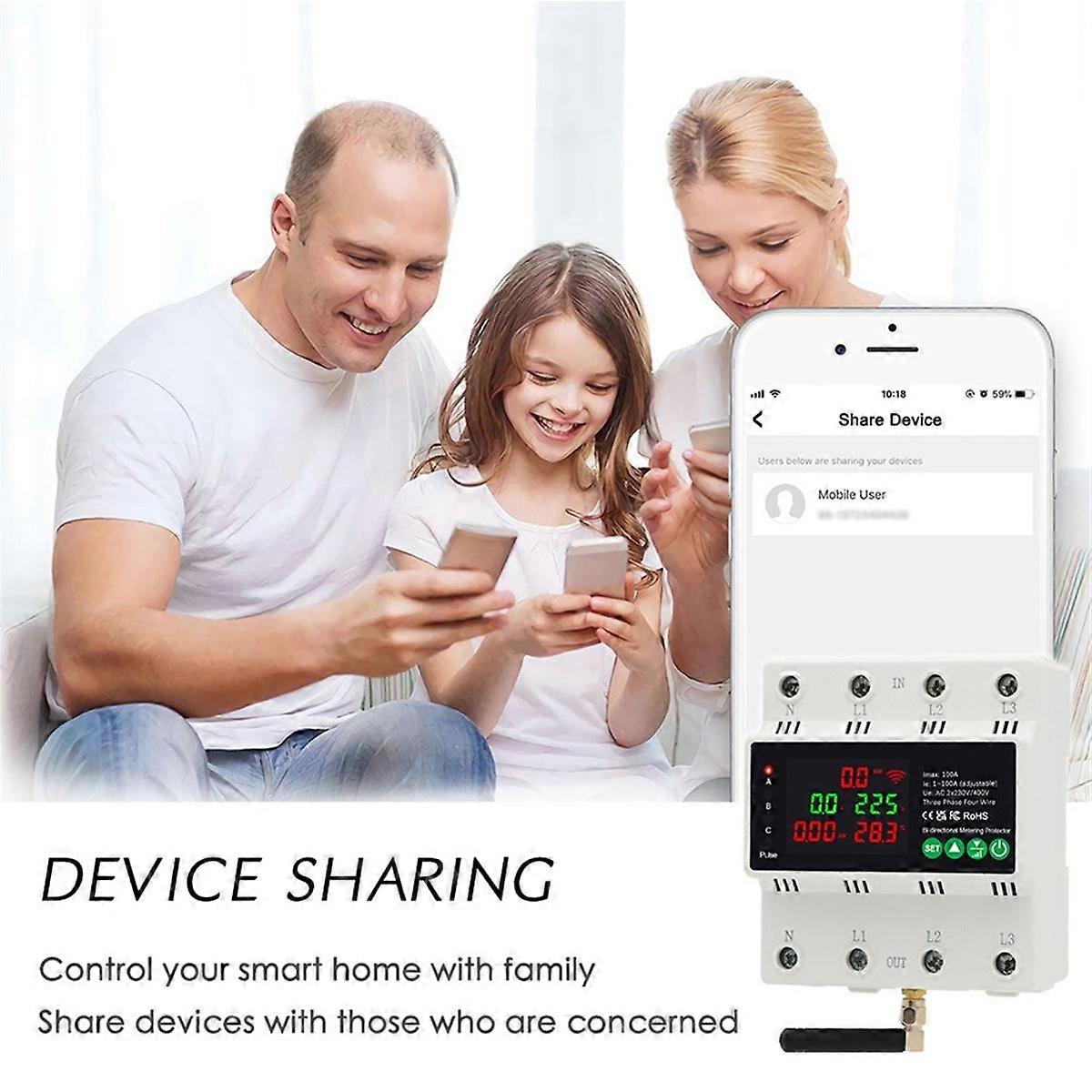 3Phase 380V 100A Tuya WiFi Smart Bi-Directional Energy Power KWh Meter Auto-Reclosing over Under Voltage Protector