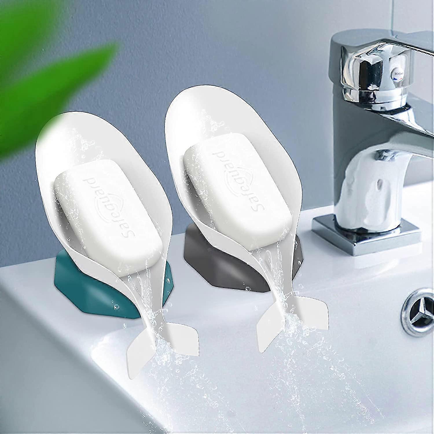 2pcs Soap Dish, Triangular Drain Easy Clean Soap Box With Suction Cup For Kitchen, Shower, Bathroom (green Gray)