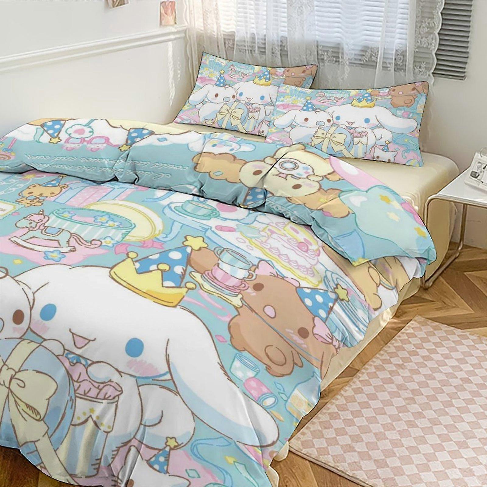 a2337 3 PCS Cinnamoroll Conjunto de Cama Edredom Capa de Edredom Conjunto Colcha para Crianças Adolescentes Decoração de Quarto jfr2337