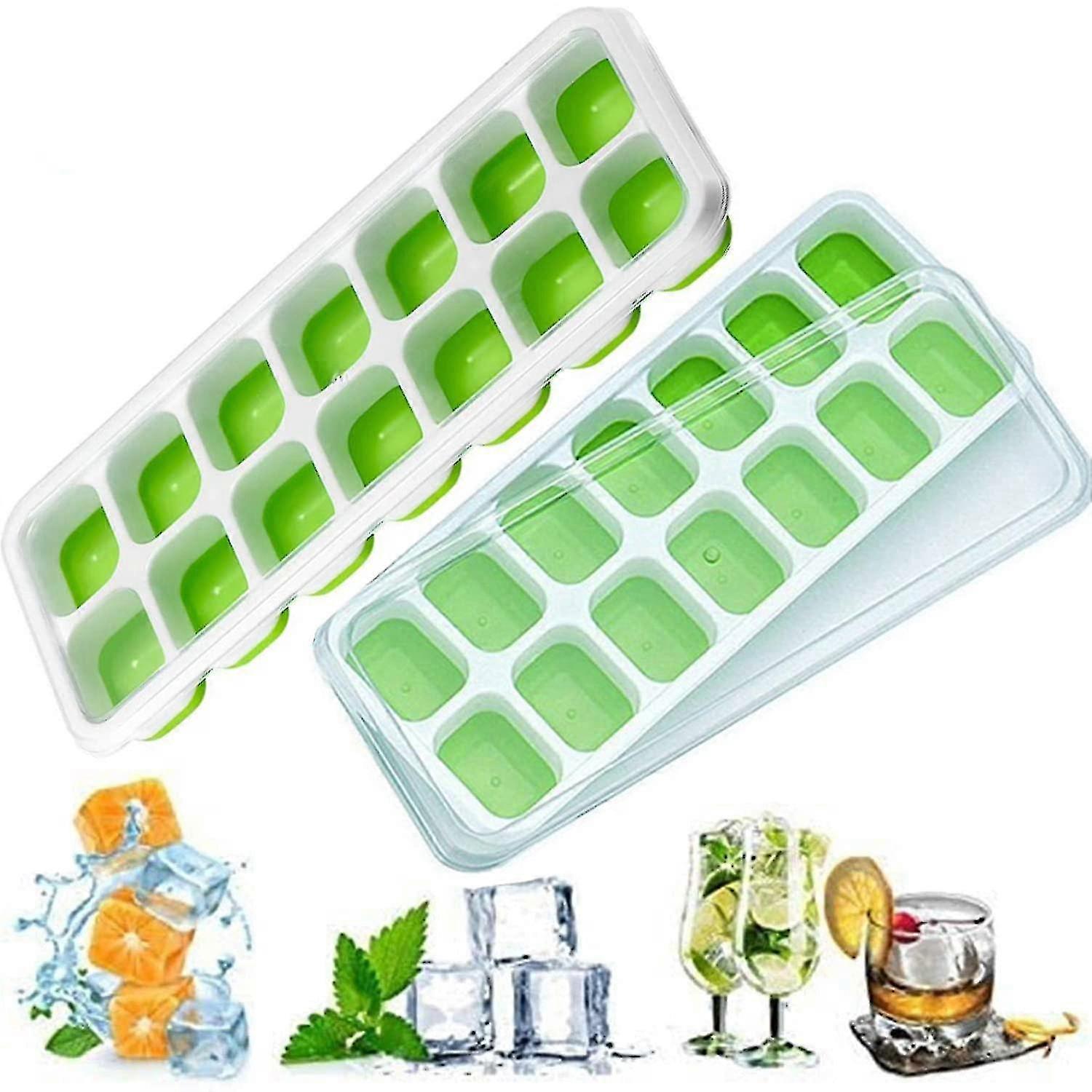 Ice Cube Trays With No-spill Removable Lid, Easy-release Silicone And Flexible 14-ice Trays For Freezer,water And Other Drink