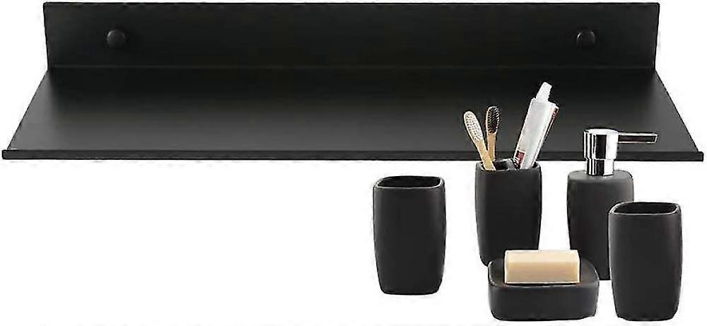 Bathroom Floating Wall Shelf Matte Aluminum Rectangular Shelf Ultra-thin Heavy-dut,black(30cm)