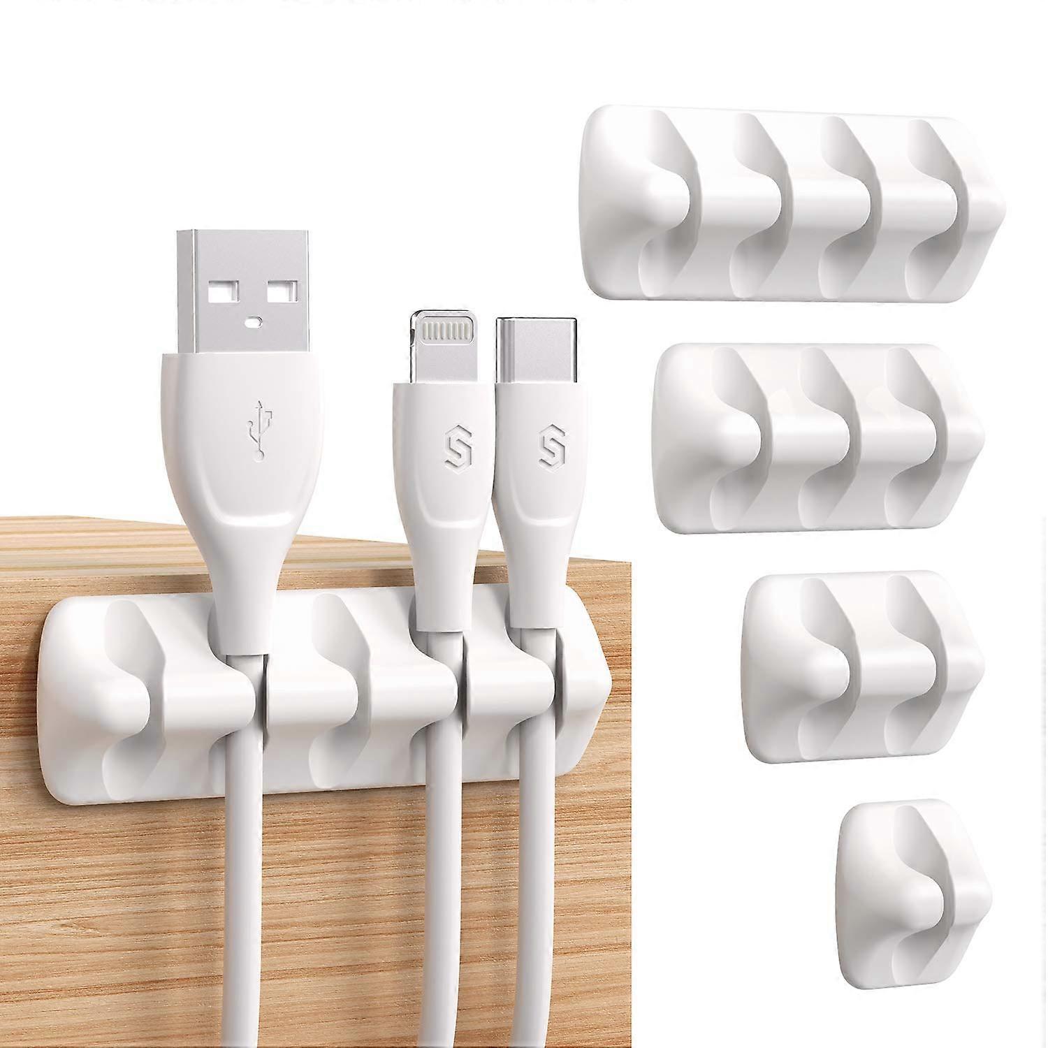 Desktop Cable Management Clips - 5 Pack - Adhesive Silicone Cable Ties for Neat Fixing, White
