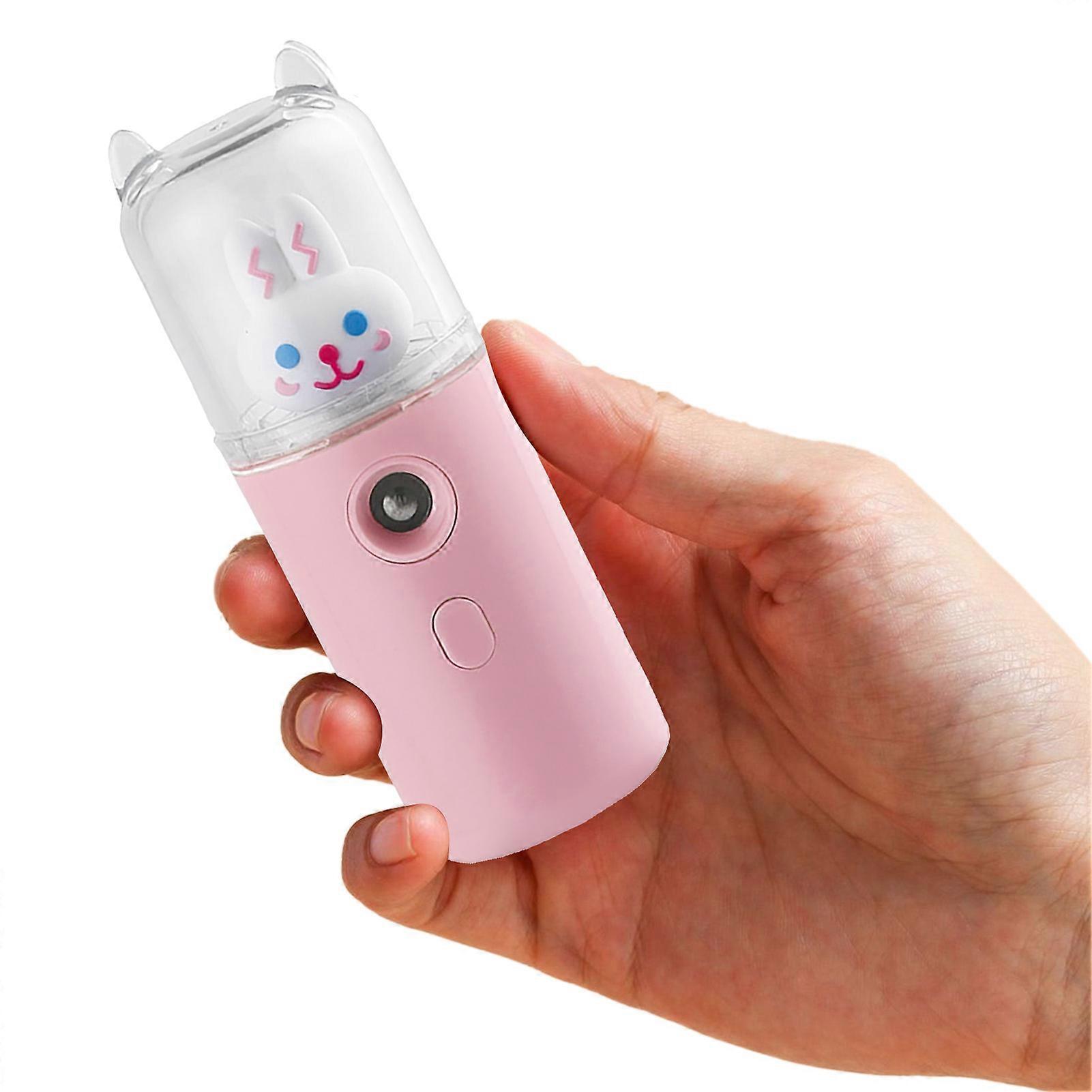 Facial Mist Sprayer 30ml USB Rechargeable Cute Moisturizing Mini Face Humidifier with Colorful Light Pink