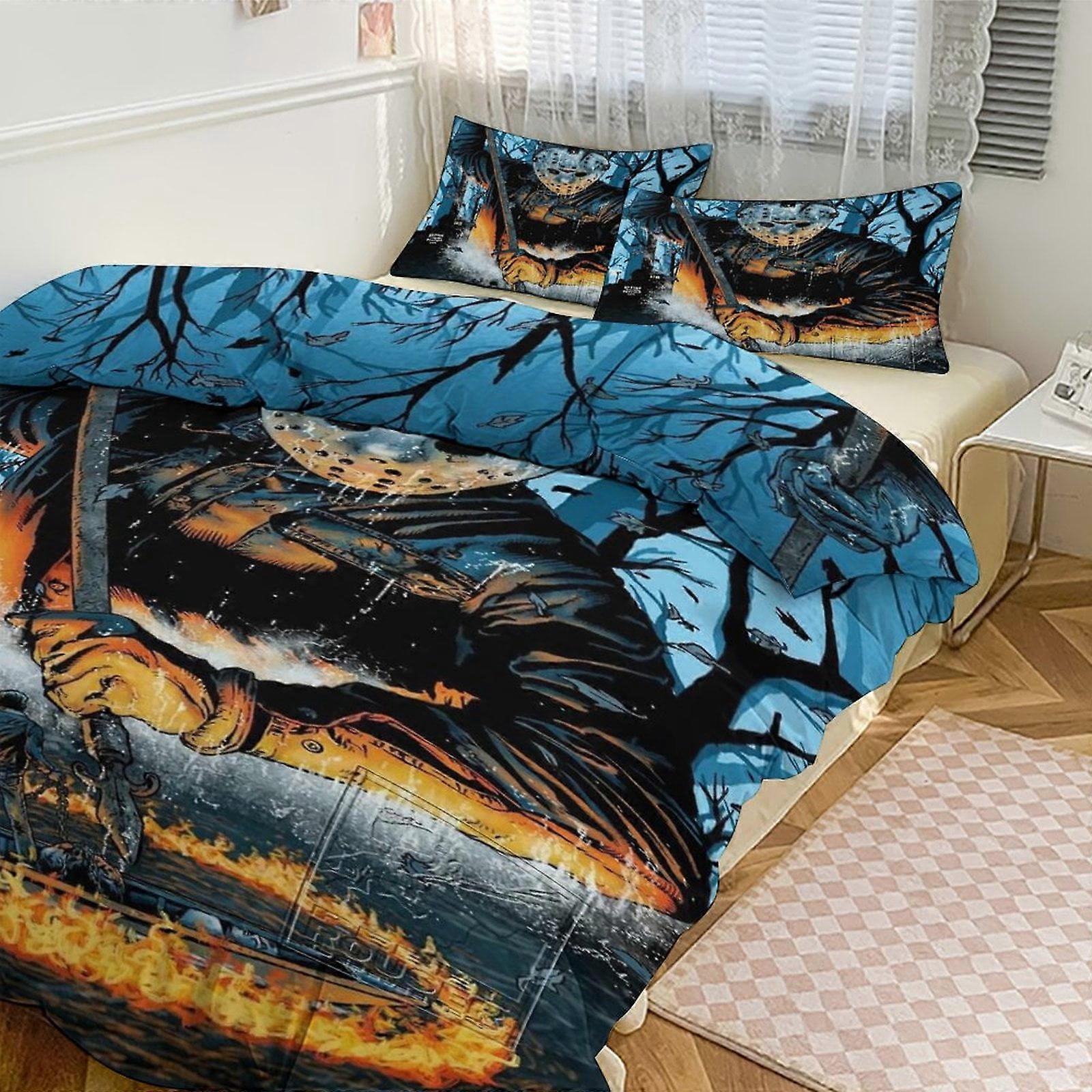 Ez456 Jason Voorhees طباعة طقم مفروشات نمط لحاف كوف 3 قطع 1 غطاء لحاف و 2 كيس وسادة للنساء الرجال المراهقين IU456