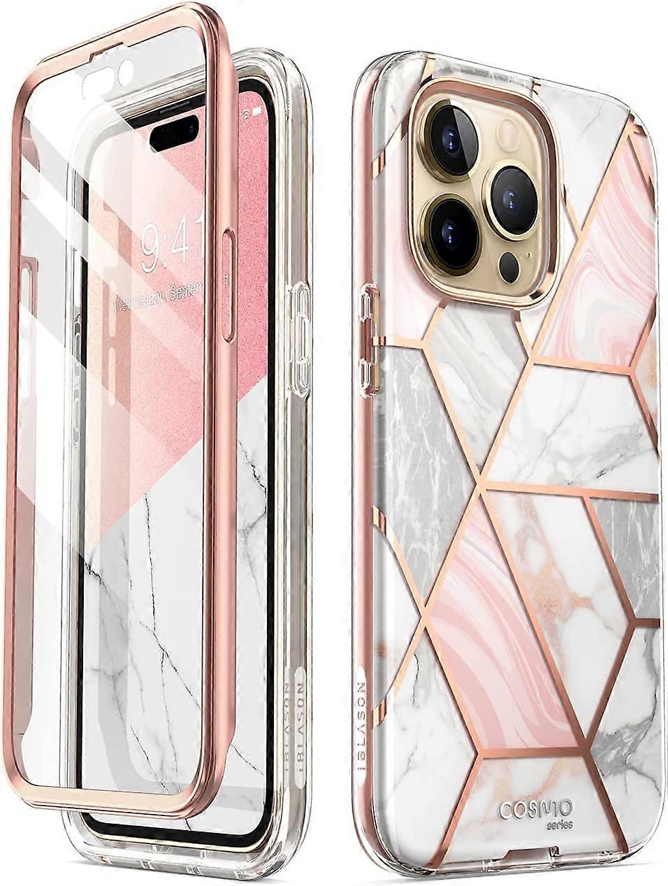 Cosmo Series for iPhone 14 Pro Max Case 6.7 inch (2022), Slim Full-Body Stylish Protective Case with Built-in Screen Protector (Marble)
