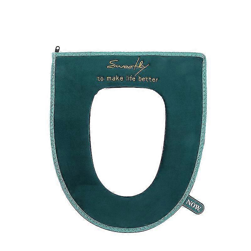 Otthoni WC-szőnyeg téli vastagító cipzáras stílus O-típusú kézi WC-huzattal Meleg ülőpárnás kör WC-huzat, zöld