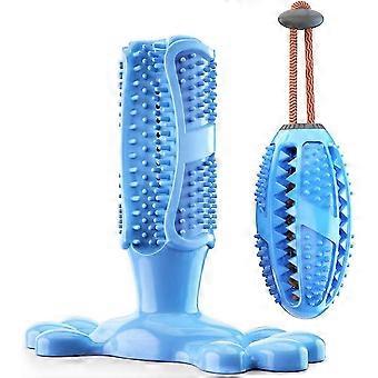 Dog Toothbrush, Set of 2, Pet Chew Toy, Non-Toxic Natural Rubber, Dog Dental Care Teeth Cleaning (M, Blue)