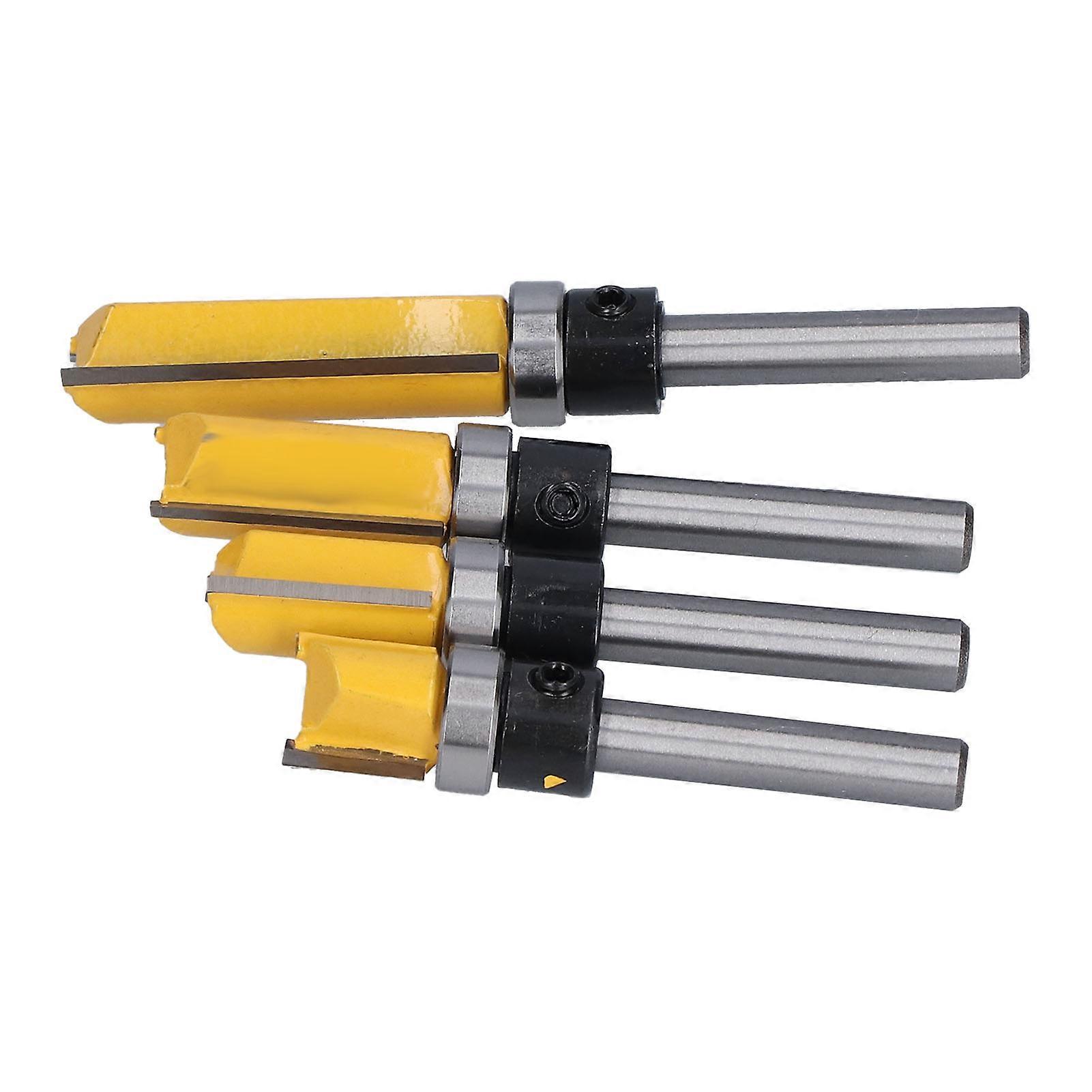 Flush Trim Router Bits Set 4Pcs 1/2in Diameter 1/4in Shank Pattern Straight Bearing