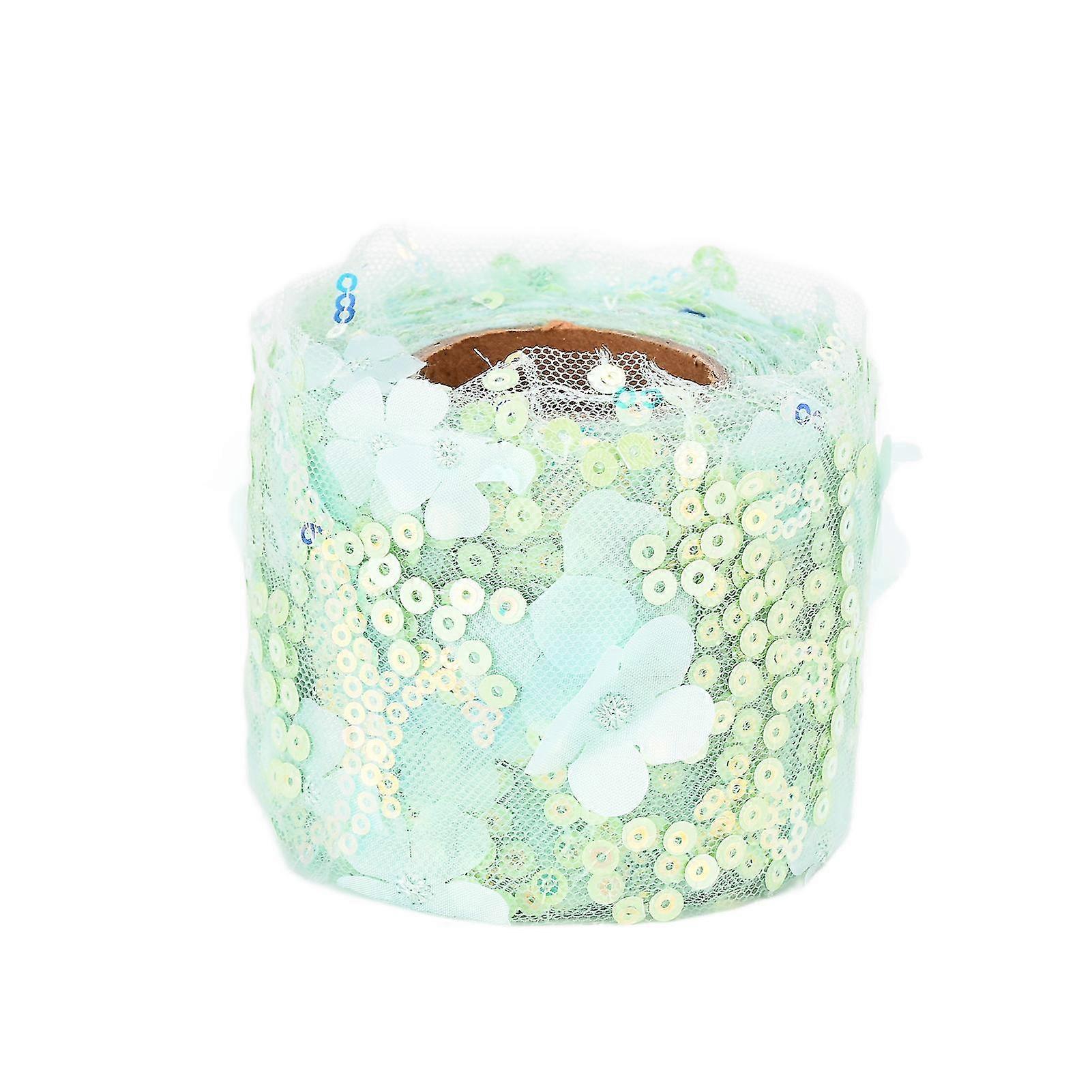 Green Tulle Roll - 10 Yards - Embroidered Sequins Flowers Mesh Ribbon