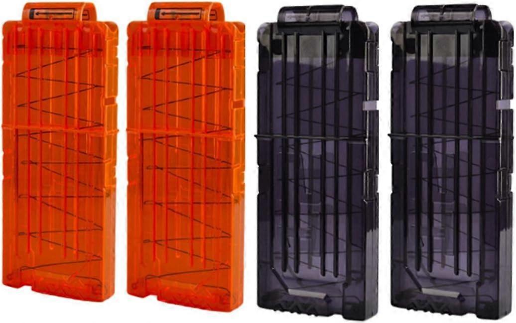 4pcs Soft Bullets Gun Clip Quick Reload, Blaster 12 Rounds Cartridges (2 Black + 2 Orange)