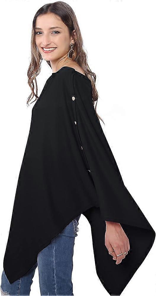 Ladies Button Cashmere Feel Multiway Poncho Shawl Scarf For Women