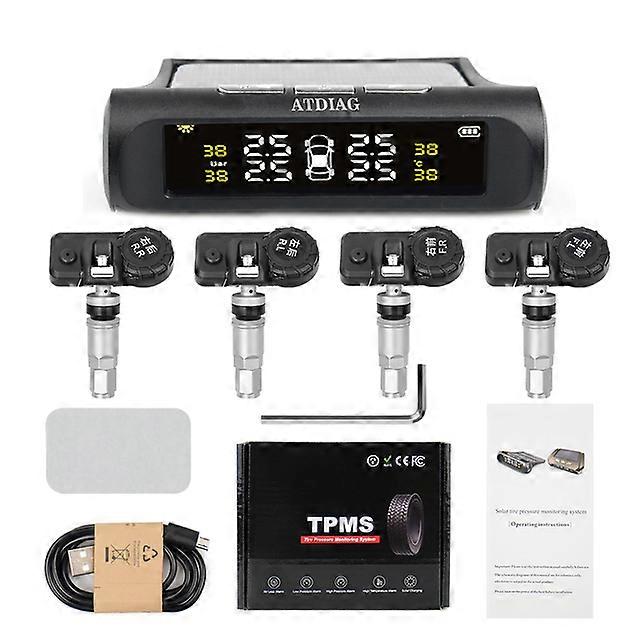 PromotionCar TPMS Tire Pressure Monitoring System Solar Charging HD Digital LCD Display Auto Alarm System Wireless With 4 Sensor