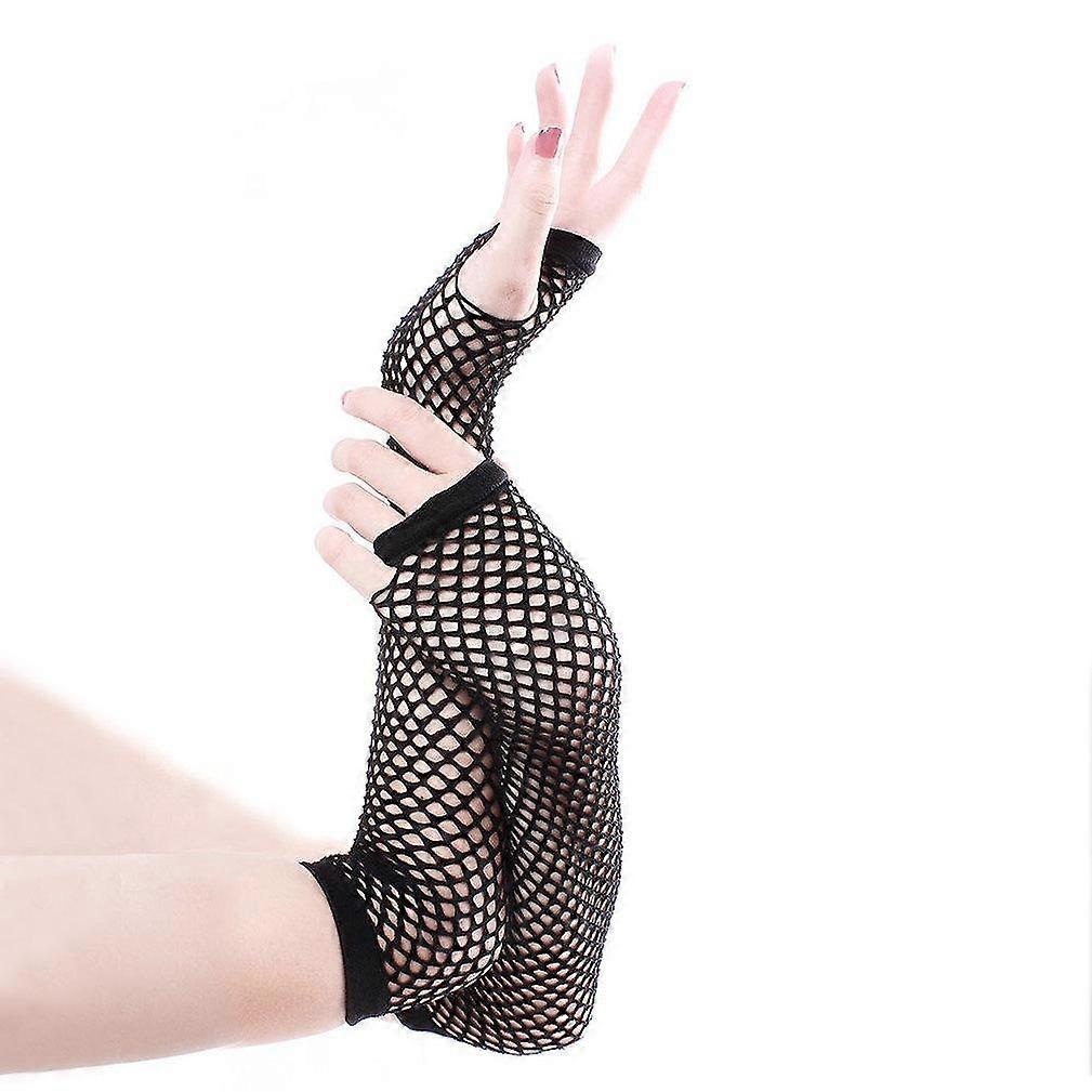 Thick Fishnet Gloves Elastic Half Finger Gothic Long Gloves Black