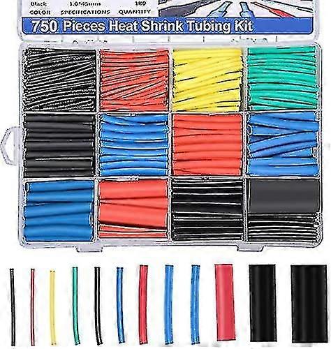 750 Pieces Shrink Tubing, Shrink Wrap Cable Tube, 2:1 Shrinkage Ratio, 5 Colors, 12sizes