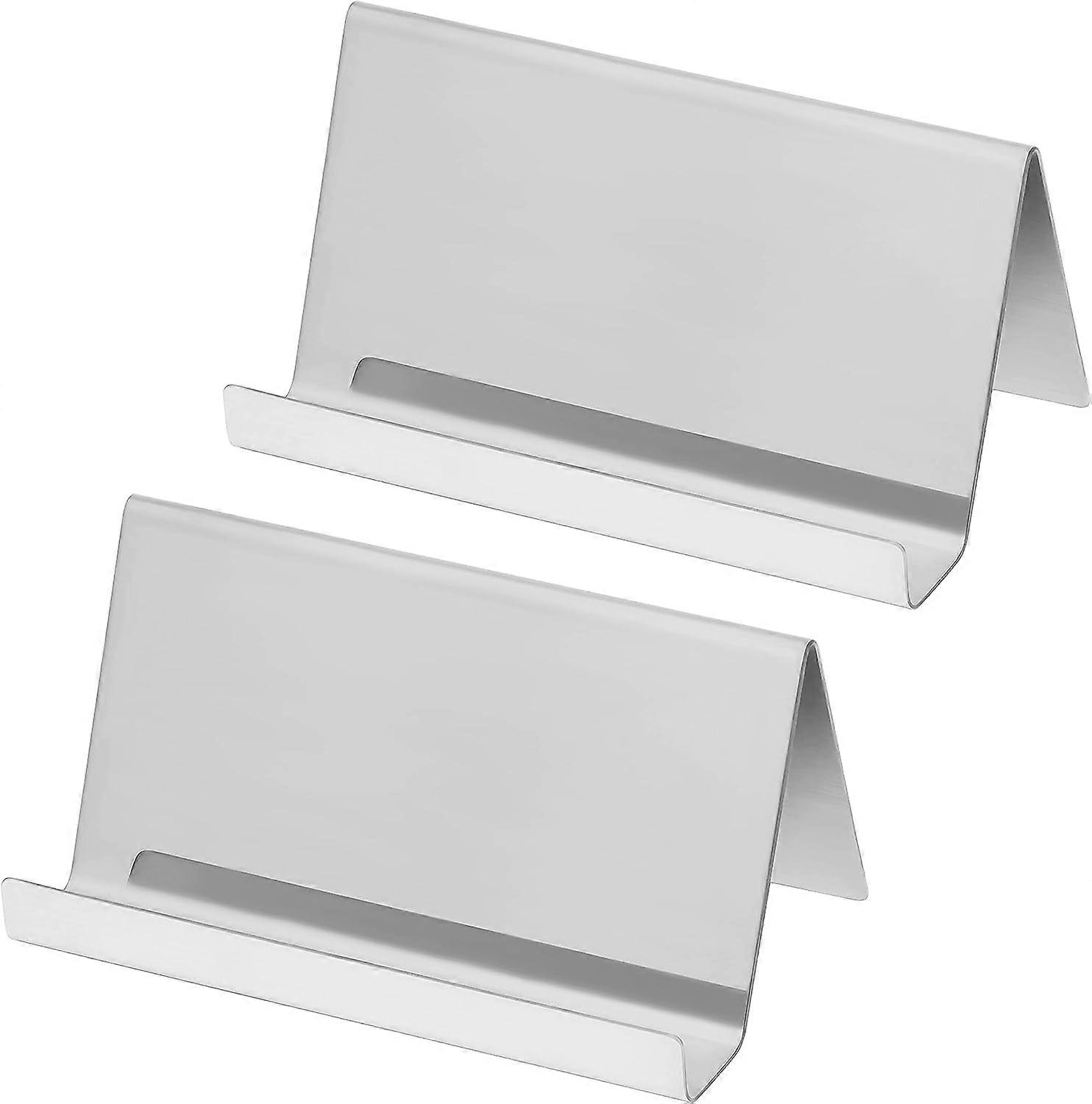 Stainless Steel Metal Business Card Holder (2 Pack) - 30 Card Capacity - Silver Business Card Storage - Card Organizer for Desk, Name Holder or Counte