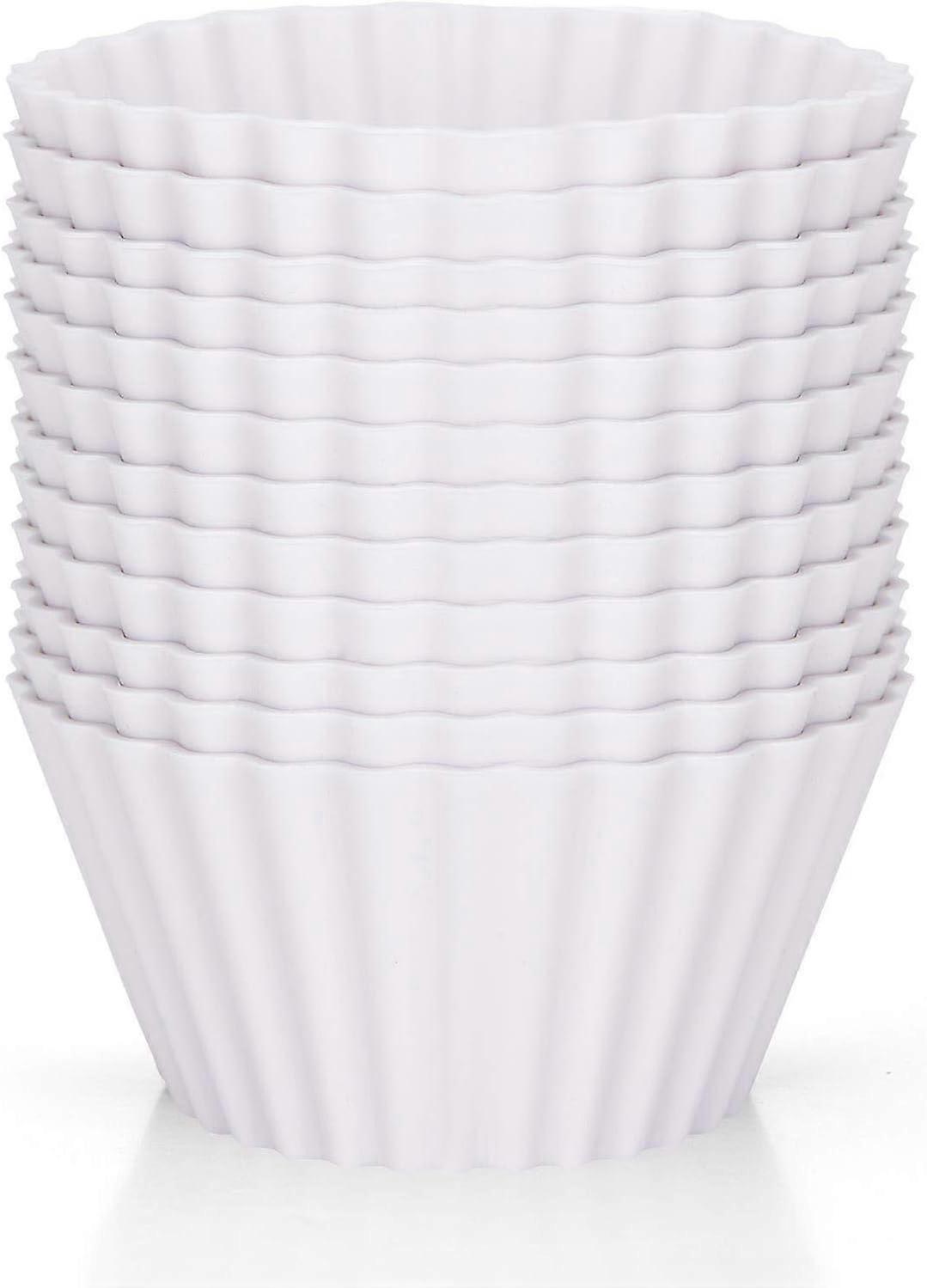 Silicone Baking Cup Cupcake Liners, 12-Pack Reusable Nonstick Muffin Liners (White)
