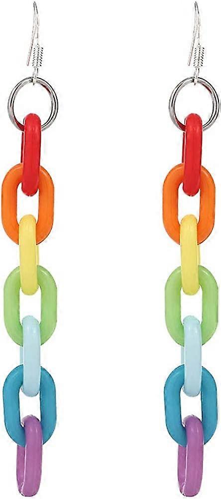 チェーンイヤリングレインボーレジンアクリルイヤリングクール奇妙な透明カラーイヤリング女性のための女の子レインボー-