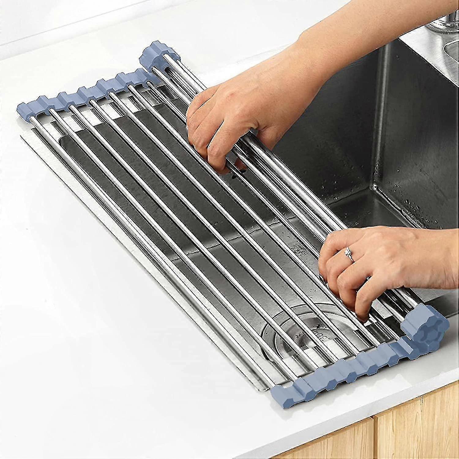 Dish Drying Rack, Roll Up Dish Drying Rack Kitchen Dish Rack Stainless Steel Sink Drying Rack, Folda
