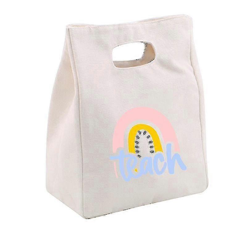 Rainbow Teacher Life Toile thermo-isolée Bureau Sac à lunch Réutilisable Nourriture scolaire Organiser Stockage Voyage Cooler Sac à main Cadeau