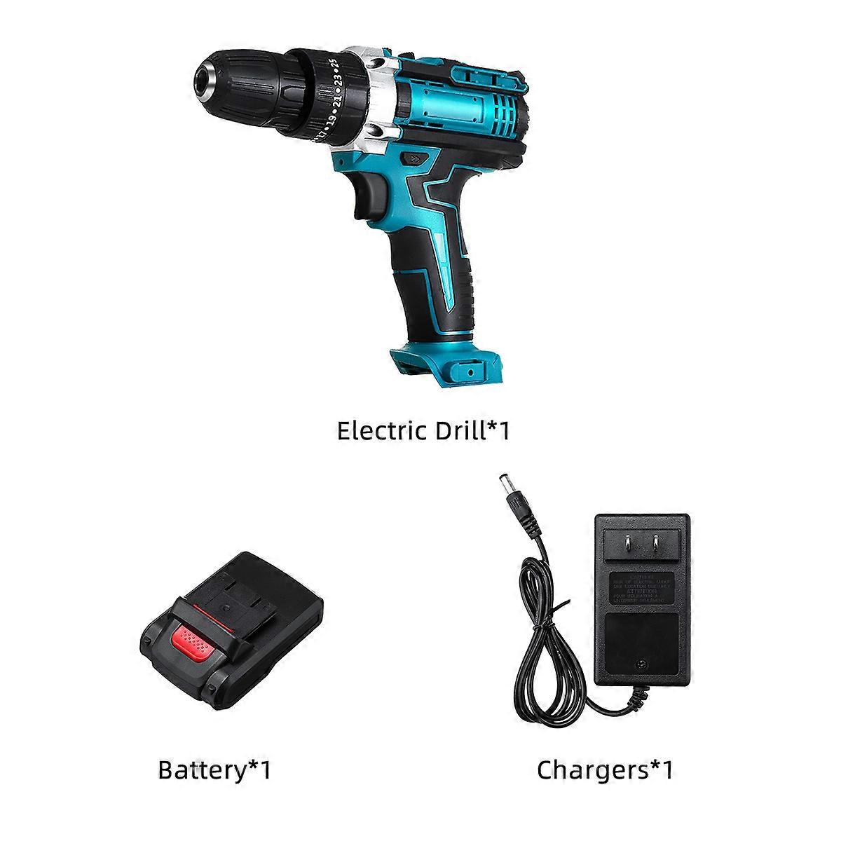 Drillpro 3 in 1 Electric Impact Drill 25+3 Torque Electric Hammer Screwdriver Cordless Impact Drill Power Tool with 2 Batteries