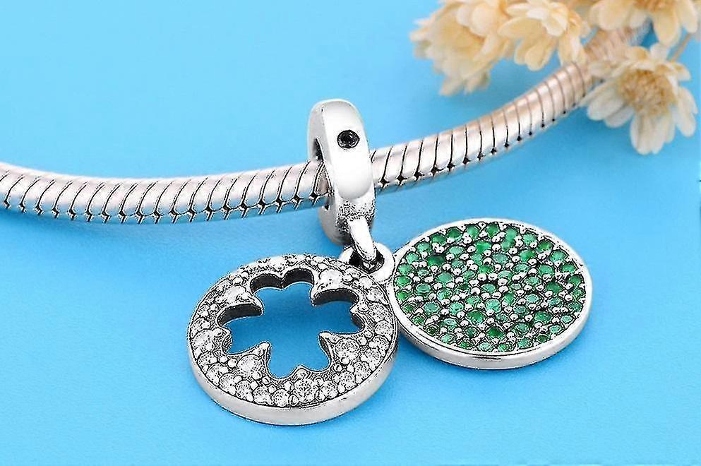 925スターリングシルバーブレスレットペンダントまばゆいばかりのグリーンクローバーダングルDIYジュエリー|魅力