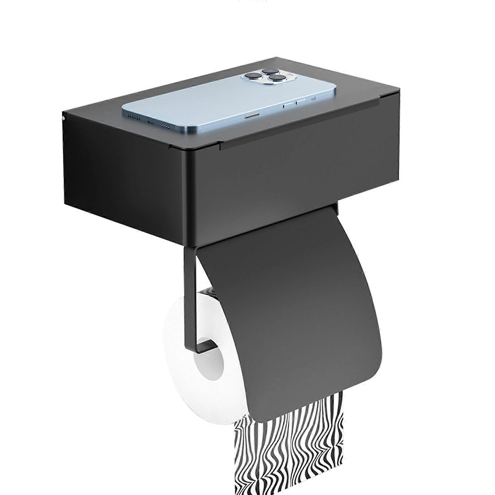 2023 New Toilet Roll Holder Wall Mounted with Mobile Phone Storage Box Bathroom Shelf