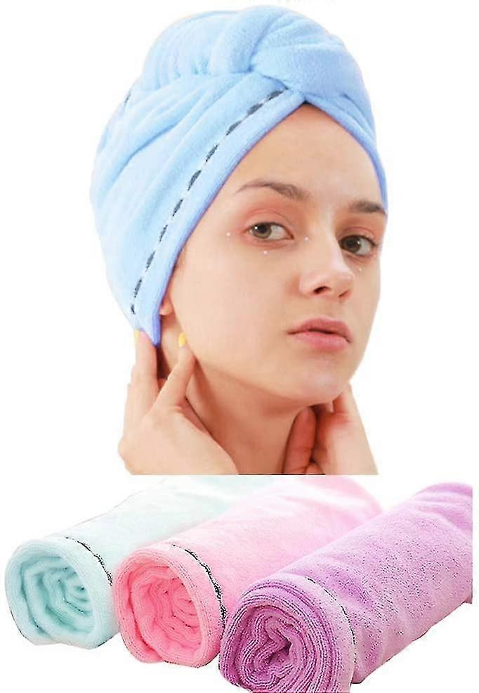 3pcs Microfiber Super Dry Hair Cap With Buttons