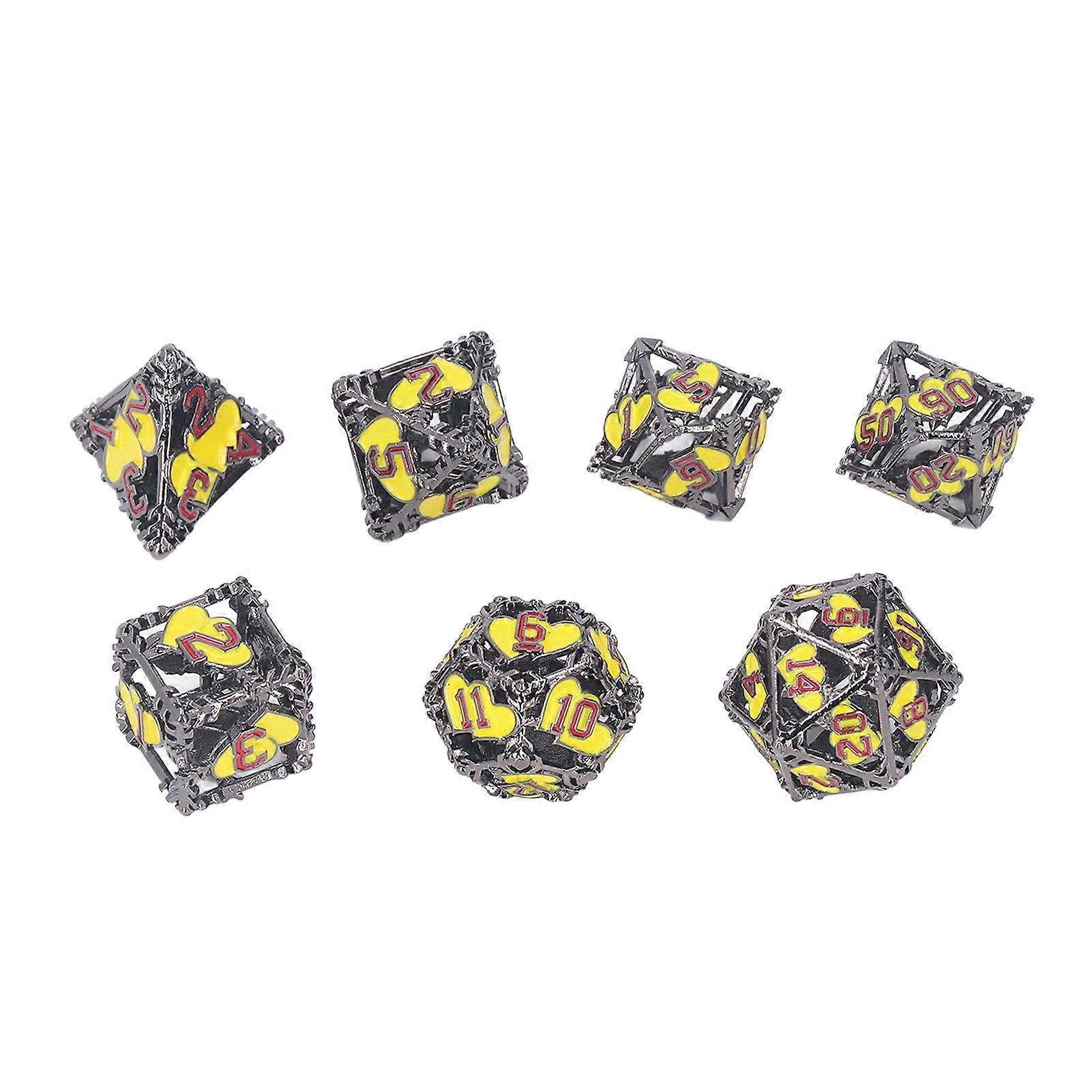 7pcs Metal Dice Set Hollow Up Different Polyhedral Shapes Clear Numbers Board Games Dice