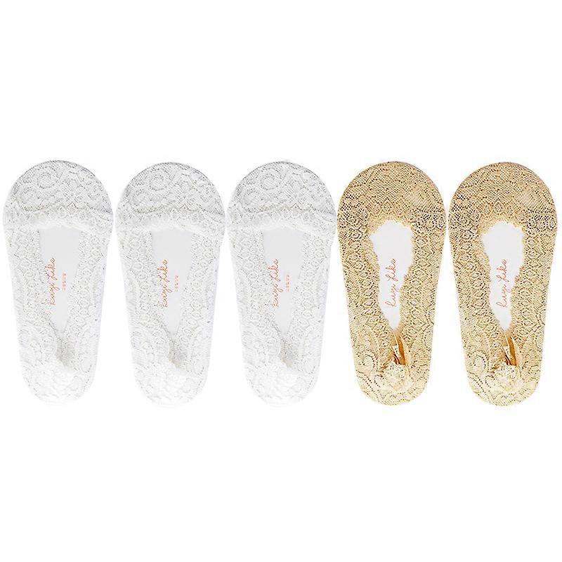 5 Pares/Lote Calcetines Mujer Tobillo Corto No-Show Pie Invisible Verano Fino Conjunto de Algodón Blanco Escotado Barco Encaje Silicona Antideslizante