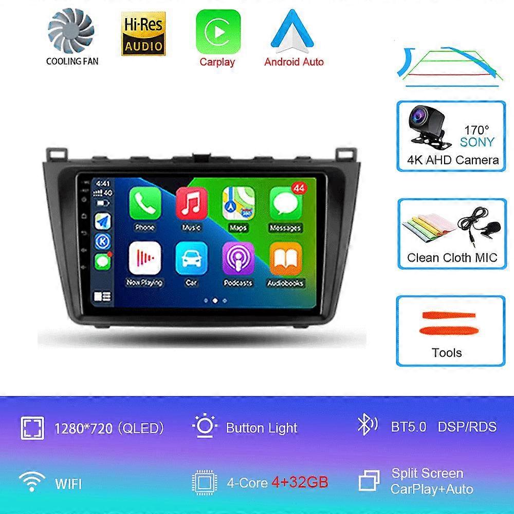 Android 14 Wireless CarPlay Auto Car Radio For Mazda 6 GH 2007 - 2012 Multimedia Video Player 4G WIFI GPS 360 Camera Navigation