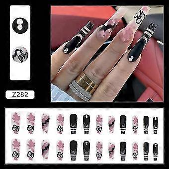 Noir Graffiti Femme Faux Nails Graffiti Doux Couverture Complète Nails