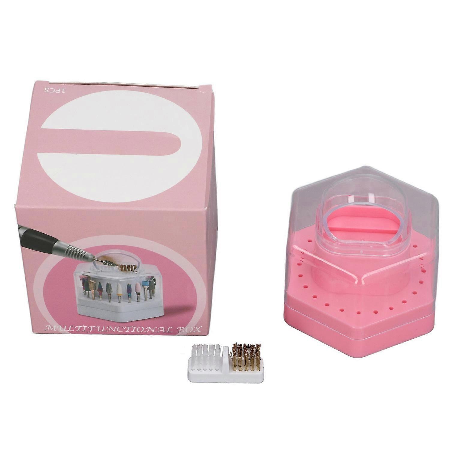 24 Holes 2 in 1 Drill Bits Stand Display Storage Box Nail Drill Bits Cleaning Brush Case Multifuncti
