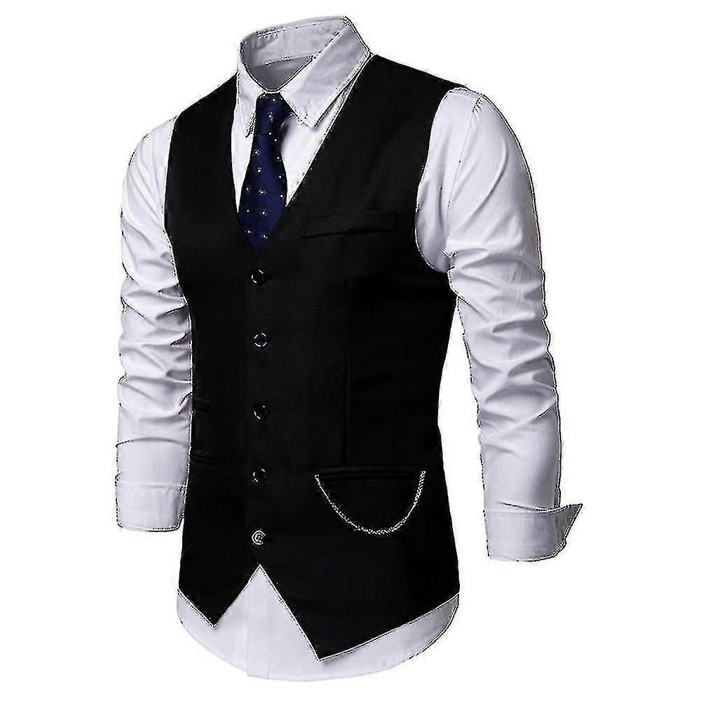 Män Väst V-ringad Kostym Väst Enkelknäppt Slim Fit Mode Kostym Väst-YKY416
