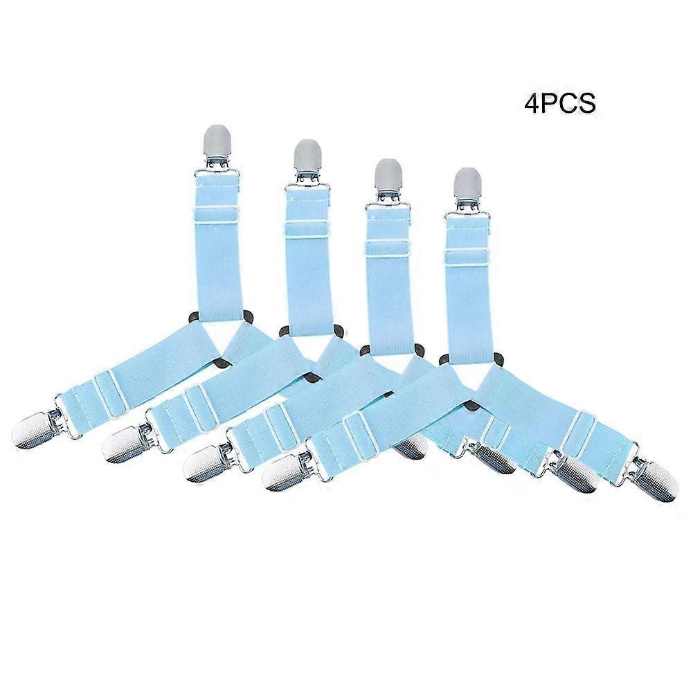 4PCS Blue Triangle Bed Mattress Sheet Clips Grippers Straps Suspender Fastener Holder