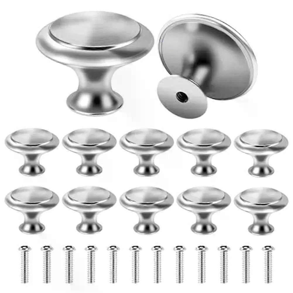 12pcs 30mm Cabinet Knobs Stainless Steel Furniture Handles Round Drawer Knobs Silver Cabinet Pulls Knobs For Wardrobe Cupboard