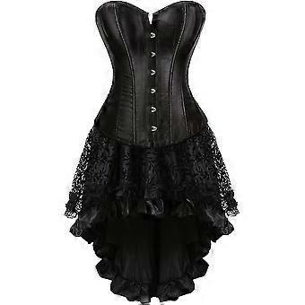 Szivyshi Women's Overbust Sweetheart Lace Up Bones Corset Bustier Top L Black Corset With Skirt