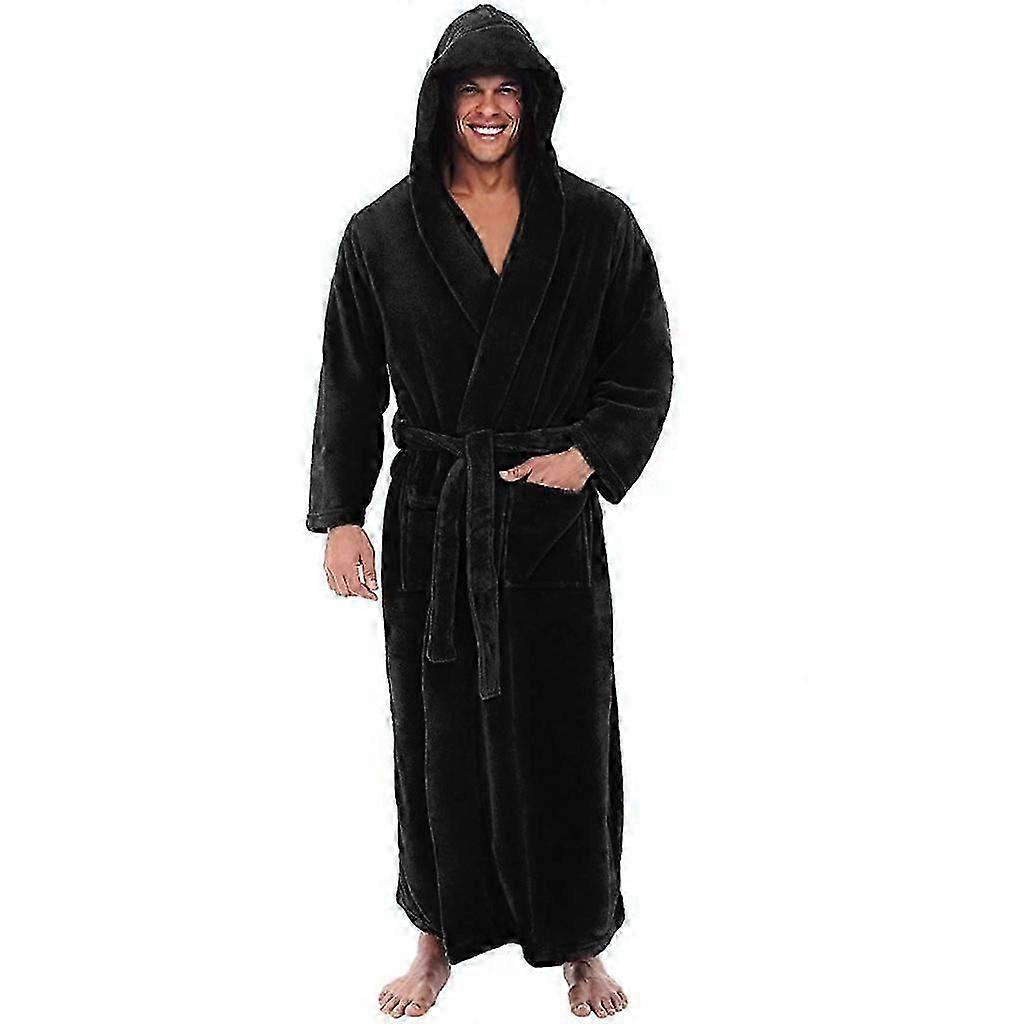 Mens Hooded Fleece Robe - Plush Long Bathrobes
