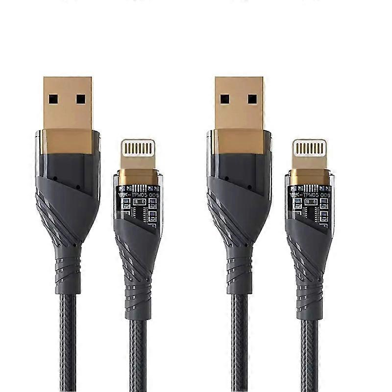 2pcs 2.4A USB to 8 Pin Transparent Fast Charging Data Cable, Length: 1m USB to 8 Pin (2pcs)