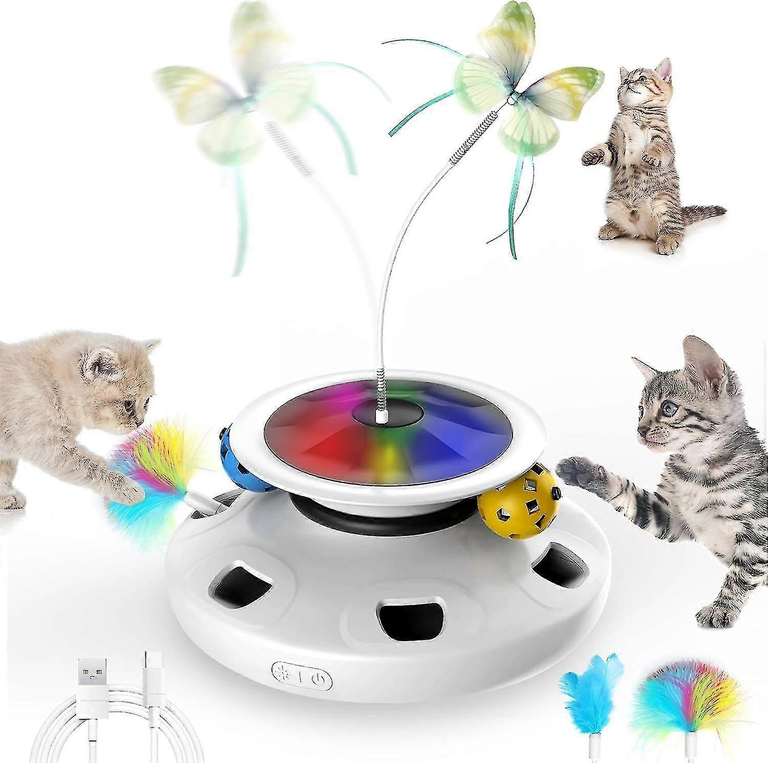 4 in 1 Cat Toys Rechargeable,Interactive Cat Toys for Indoor Cats,Automatic Kitten Toy Fluttering Butterfly Toy -aqwg