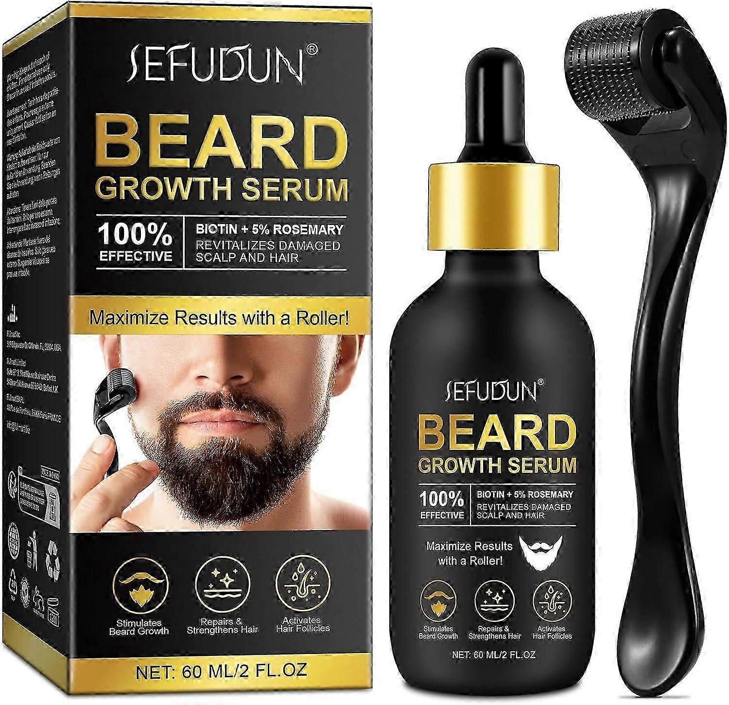 60ml Men's Beard Oil, Rosemary Oil for Beard Growth, With 0.25 mm Roller, Men's Beard Growth Care Kit, Roller Kit Beard Growth Oil For Men