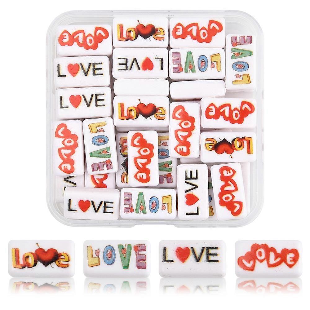 Craft Beads 40Pcs 4 Colors Printed Opaque Acrylic Beads Rectangle with Word Love