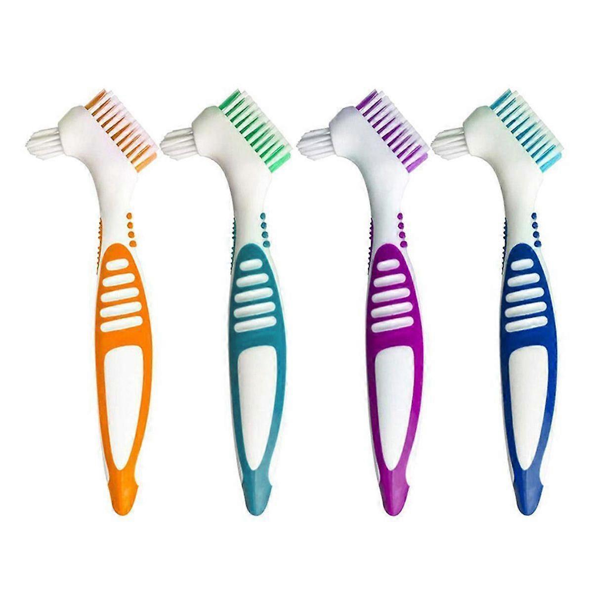4 Pack Denture Brushes With Double Sided Denture Cleaning Brush Heads For Denture Care