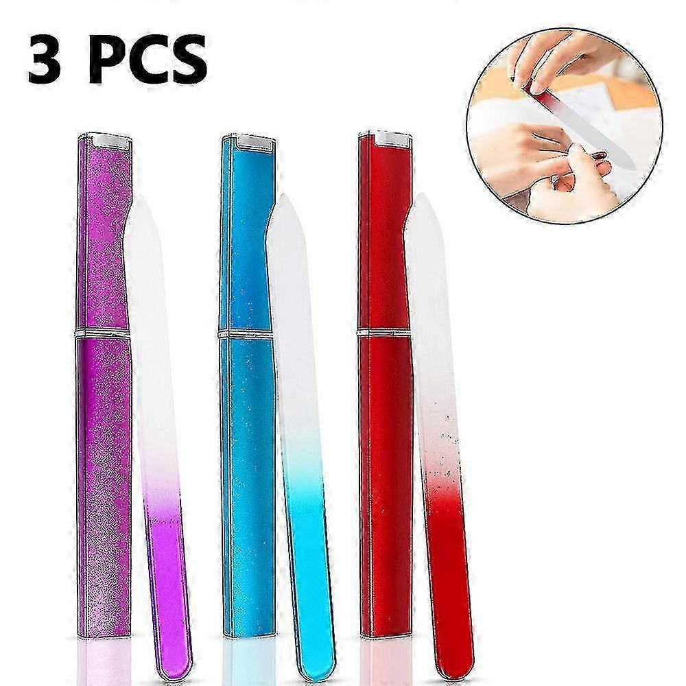 3 Pack glazen nagelvijl met case, nagelvijlen voor nagels, dubbelzijdige vingernagelvijlen, manicure nagelverzorgingstool