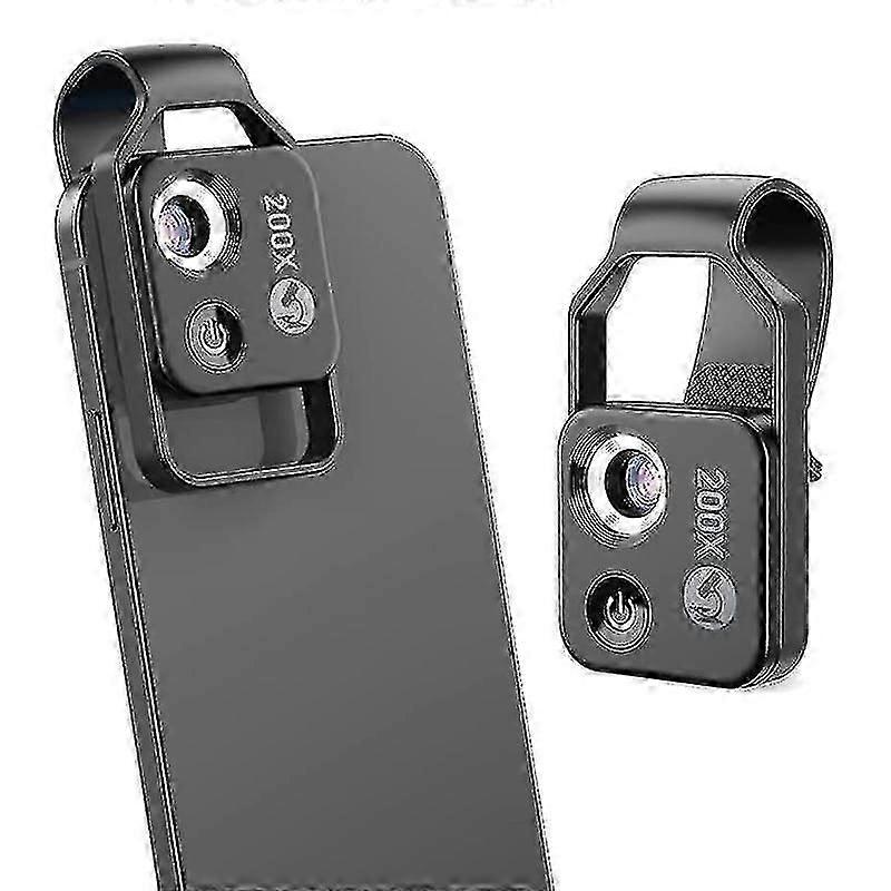 200X Cell Phone Microscope Accessory with CPL Lens, Portable Mini Digital Microscope with LED Light/Universal Clip-hy