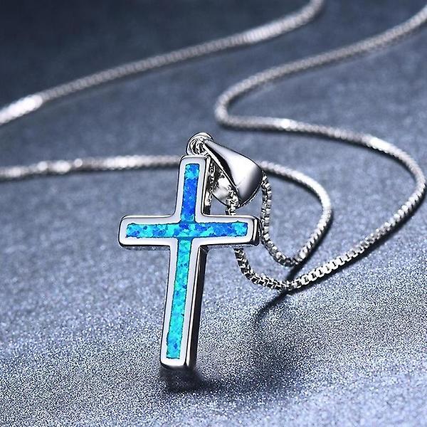 Pendentif Opale De Feu Collier Croix de Mode [bleu]
