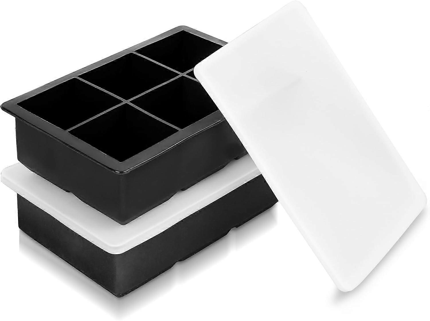 Large Ice Cube Tray Molds with Lids,Black Reusable Silicone Square Ice Cube Maker Moulds for Whiskey,Cocktails,Drinks(Black) 2 Pack