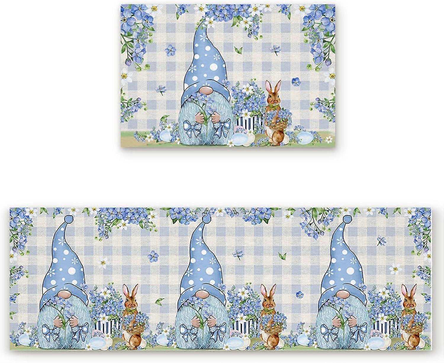 Happy Easter Kitchen Mats Set of 2 Easter Kitchen Decoration Colorful Plaid Bunny Kitchen Floor Mats Easter Home Decoration Kitchen-24